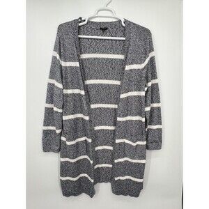 Talbots Duster Open Long Cardigan Sz XL Petite Striped Marled Cotton Pockets